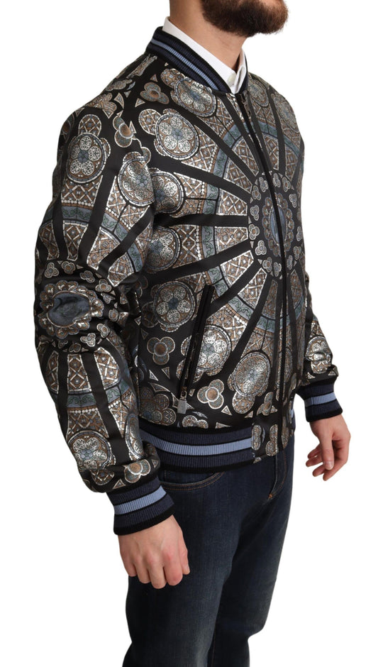 Dolce & Gabbana Blue Jacquard Motive Bomber Coat Mens Jacket - DEA STILOSA MILANO
