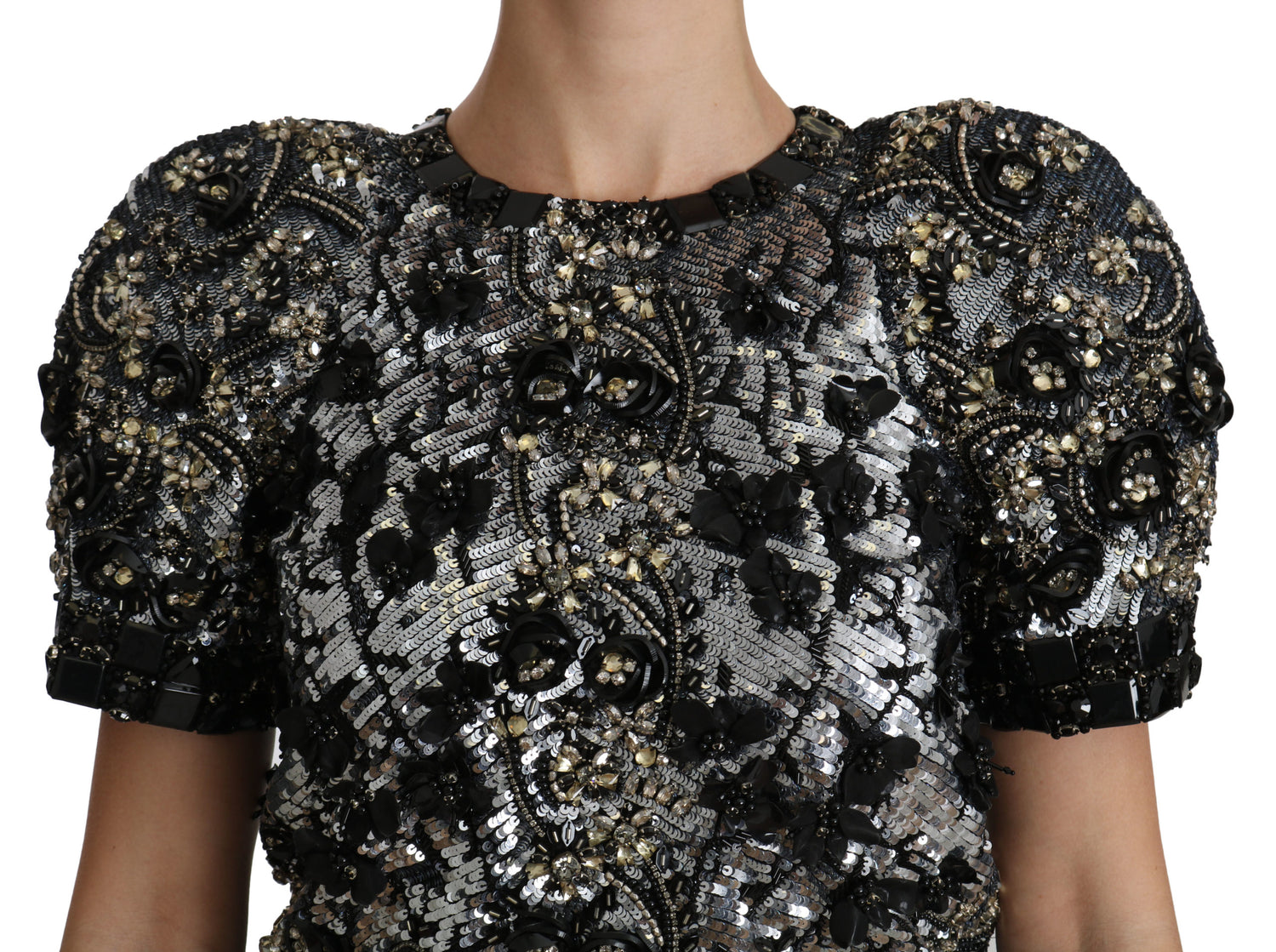 Dolce & Gabbana Black Sequined Crystal Embellished Top Blouse - DEA STILOSA MILANO