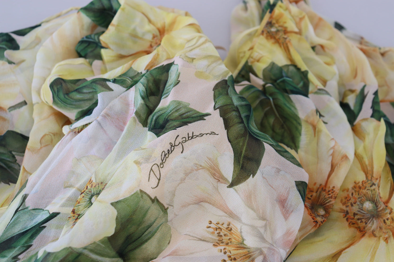 Dolce & Gabbana Yellow Floral Print Pleated Maxi Silk Dress - DEA STILOSA MILANO