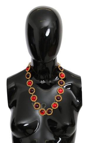 Dolce & Gabbana Red Purple Crystal Floral Chain Statement Gold Brass Necklace - DEA STILOSA MILANO