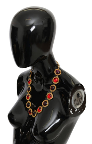 Dolce & Gabbana Red Purple Crystal Floral Chain Statement Gold Brass Necklace - DEA STILOSA MILANO