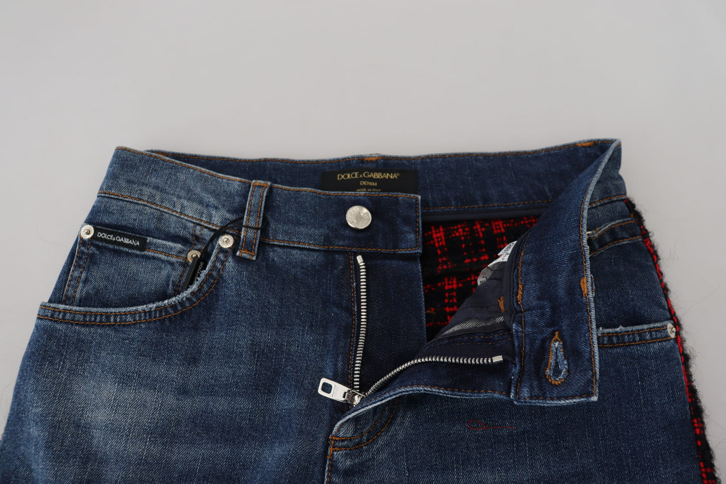 Dolce & Gabbana Blue Checkered Back Skinny Denim Jeans - DEA STILOSA MILANO