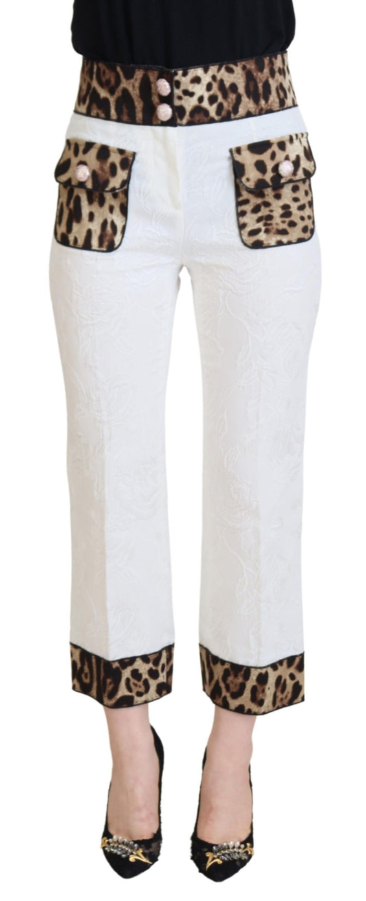 Dolce & Gabbana White Leopard Print High Waist Pants - DEA STILOSA MILANO