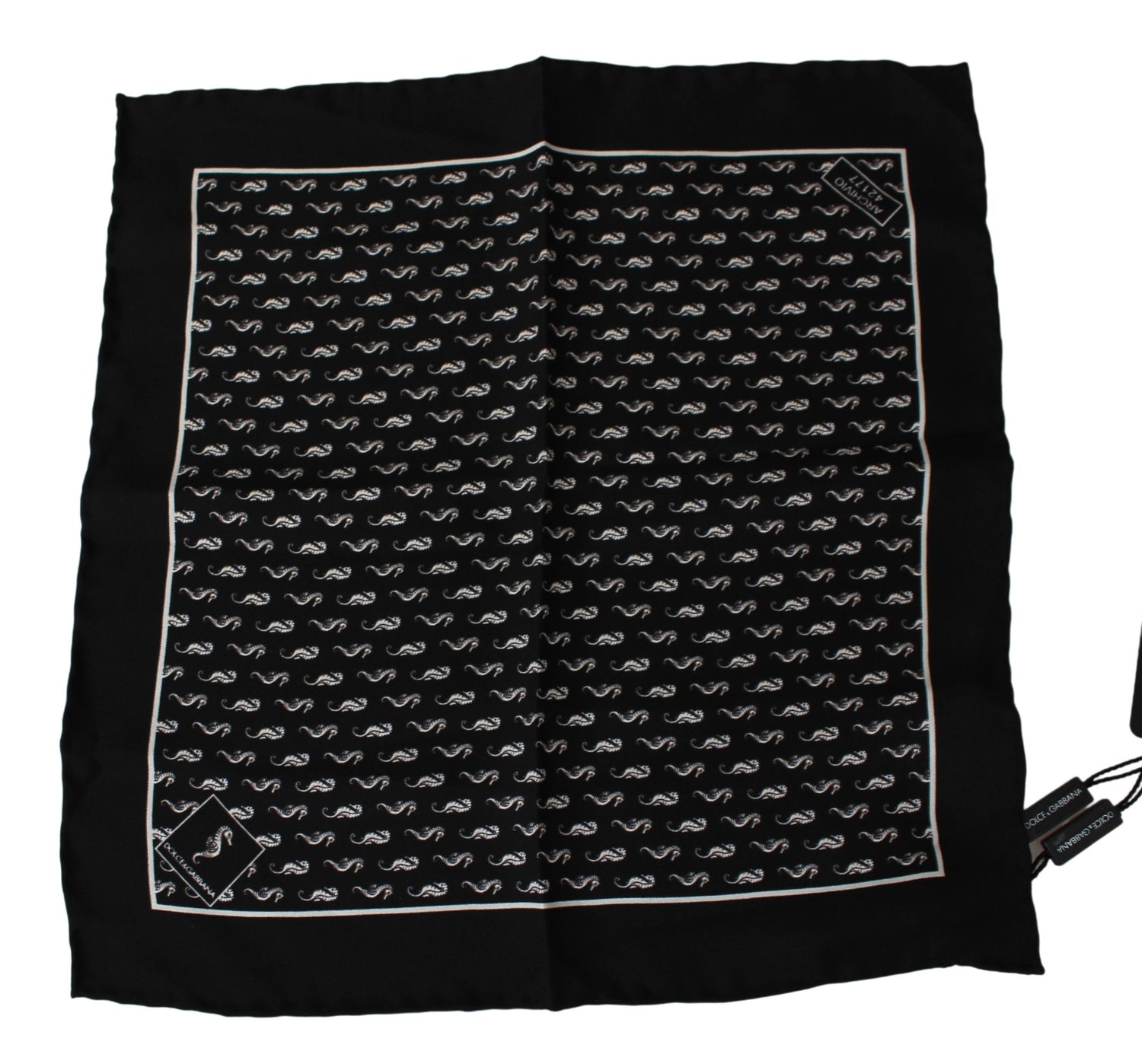 Dolce & Gabbana Scarf Black Seahorse Print Silk Handkerchief - DEA STILOSA MILANO