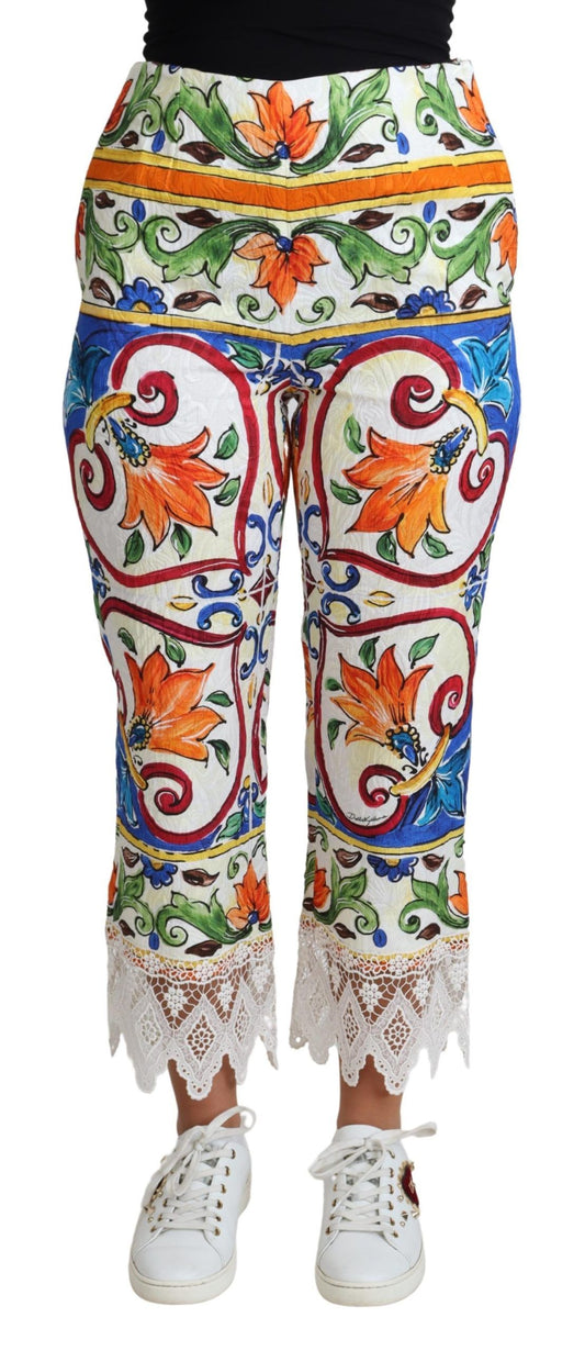Dolce & Gabbana Multicolor Majolica Print Trouser  Cotton Pants - DEA STILOSA MILANO
