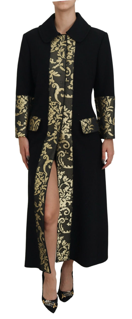 Dolce & Gabbana Black Gold Jacquard Long Trench Coat Jacket - DEA STILOSA MILANO