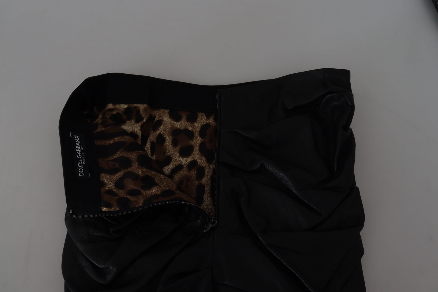 Dolce & Gabbana Black Lambskin Leather A-line Mini Skirt - DEA STILOSA MILANO