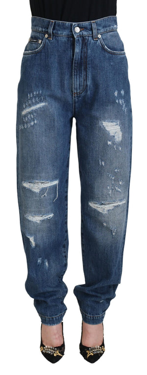 Dolce & Gabbana Blue Washed Cotton Tattered Denim Jeans - DEA STILOSA MILANO