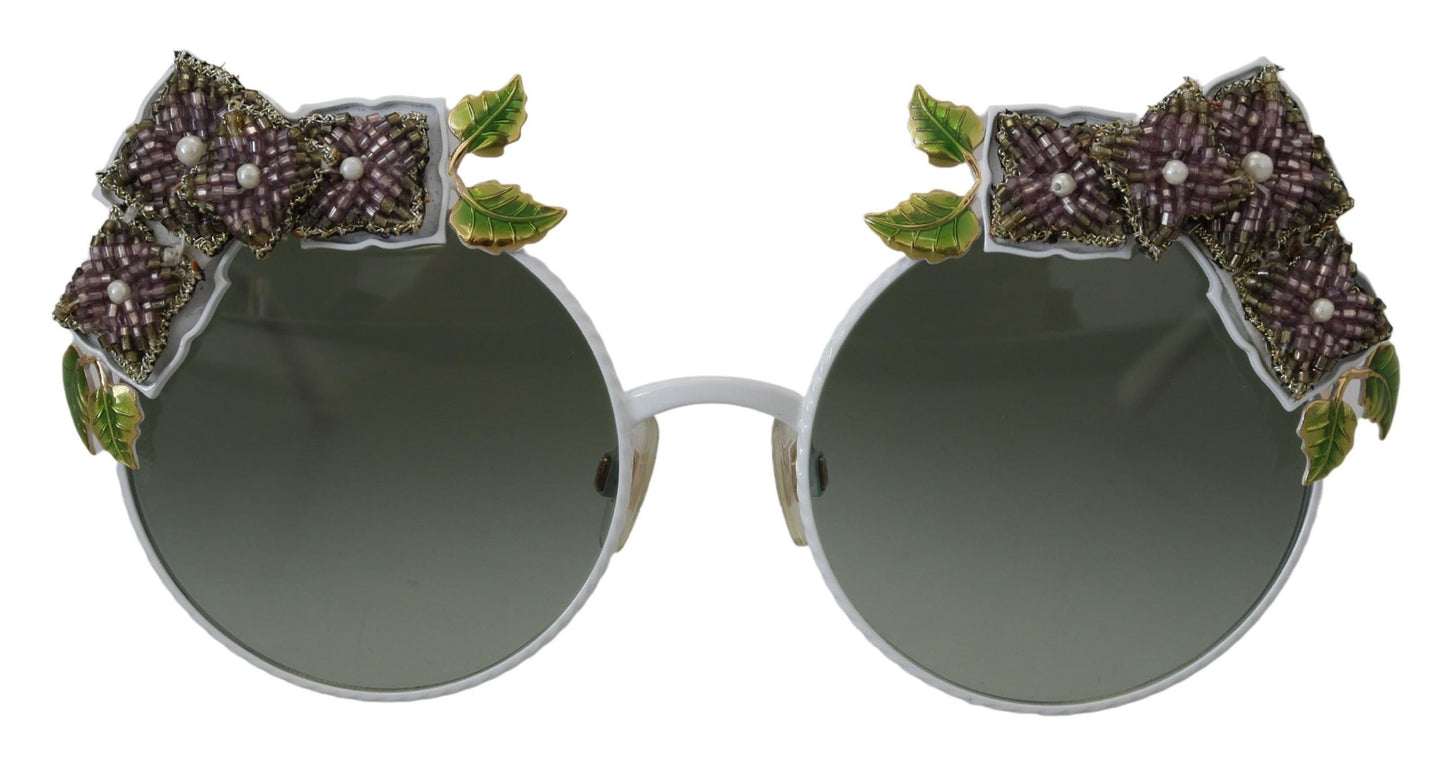 Dolce & Gabbana Gold Floral Embellished Metal Frame Round DG2186 Sunglasses - DEA STILOSA MILANO