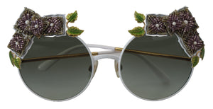 Dolce & Gabbana Gold Floral Embellished Metal Frame Round DG2186 Sunglasses - DEA STILOSA MILANO