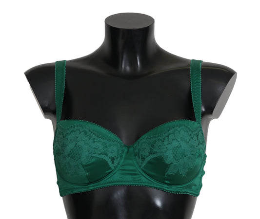 Dolce & Gabbana Green Silk Stretch Floral Lace Bra Underwear - DEA STILOSA MILANO