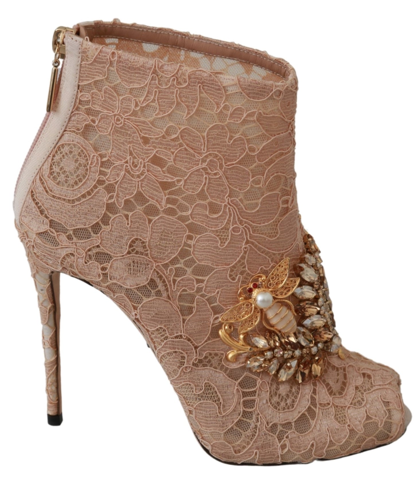Dolce & Gabbana Pink Crystal Lace Booties Stilettos Shoes - DEA STILOSA MILANO