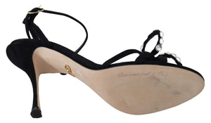 Dolce & Gabbana Black Suede Crystals Heels Sandals Shoes - DEA STILOSA MILANO