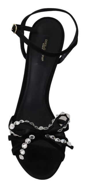 Dolce & Gabbana Black Suede Crystals Heels Sandals Shoes - DEA STILOSA MILANO