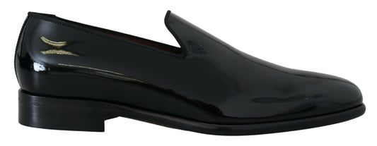 Dolce & Gabbana Black Patent Slipper Loafers Slipon Shoes - DEA STILOSA MILANO