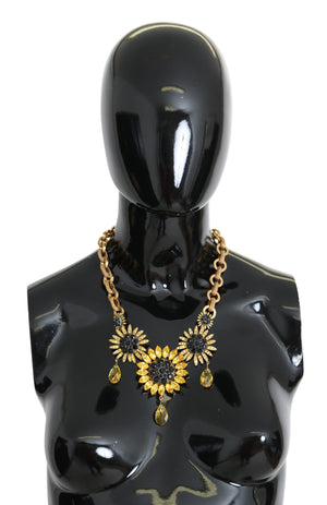 Dolce & Gabbana Gold Brass Chain Crystal Sunlower Pendants Necklace - DEA STILOSA MILANO