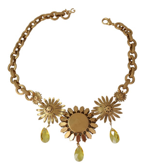 Dolce & Gabbana Gold Brass Chain Crystal Sunlower Pendants Necklace - DEA STILOSA MILANO