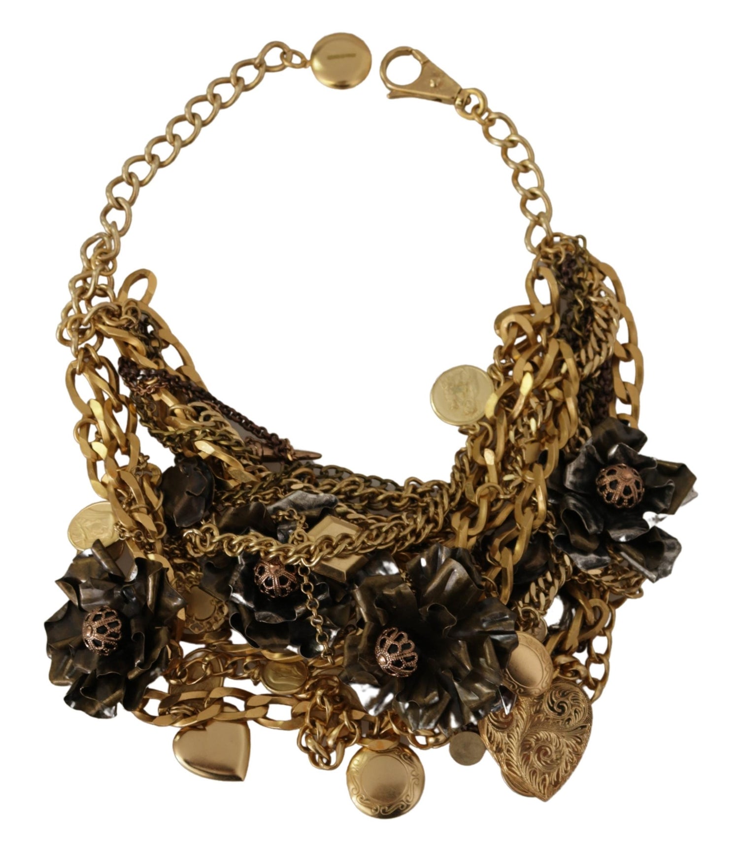 Dolce & Gabbana Gold Brass Sicily Charm Heart Statement Necklace - DEA STILOSA MILANO