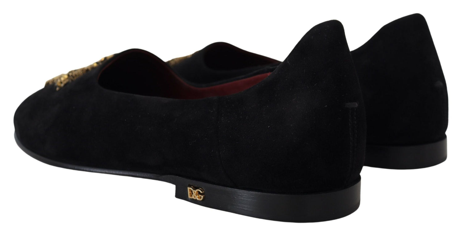 Dolce & Gabbana Black Suede Gold Cross Slip On Loafers Shoes - DEA STILOSA MILANO