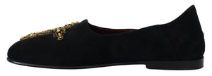 Dolce & Gabbana Black Suede Gold Cross Slip On Loafers Shoes - DEA STILOSA MILANO