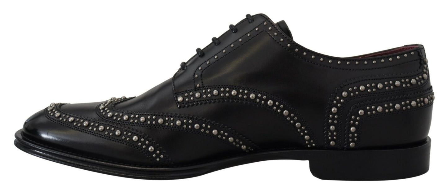 Dolce & Gabbana Black Leather Derby Dress Studded Shoes - DEA STILOSA MILANO