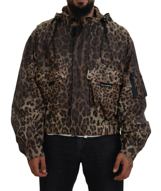 Dolce & Gabbana Brown Leopard Print Men Hooded Jacket - DEA STILOSA MILANO