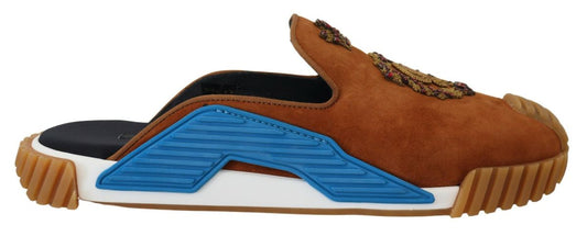 Dolce & Gabbana Beige Suede Crystal Slides Sandals Flats NS1 Shoes - DEA STILOSA MILANO