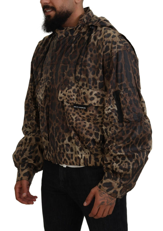 Dolce & Gabbana Brown Leopard Print Men Hooded Jacket - DEA STILOSA MILANO