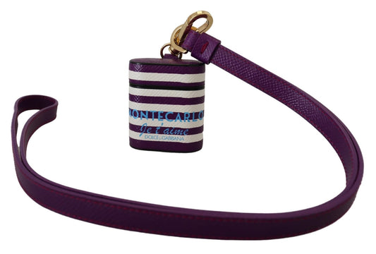 Dolce & Gabbana Purple Leather Strap Gold Metal Logo Airpods Case - DEA STILOSA MILANO