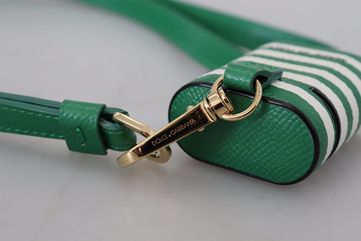 Dolce & Gabbana Green Leather Strap Gold Metal Logo Airpods Case - DEA STILOSA MILANO