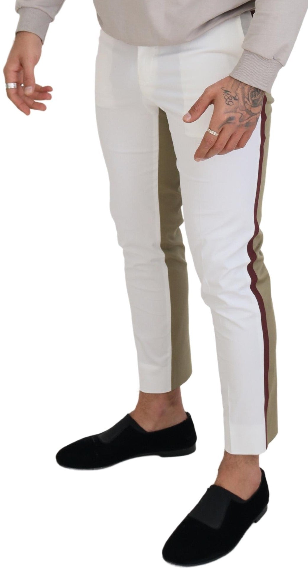 Dolce & Gabbana White Brown Slim Fit Chino Pants - DEA STILOSA MILANO