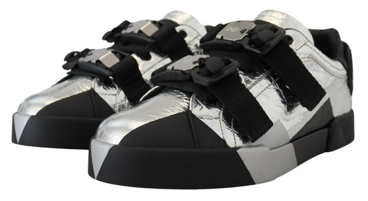Dolce & Gabbana Black Silver Leather Low Top Sneakers Casual Shoes - DEA STILOSA MILANO