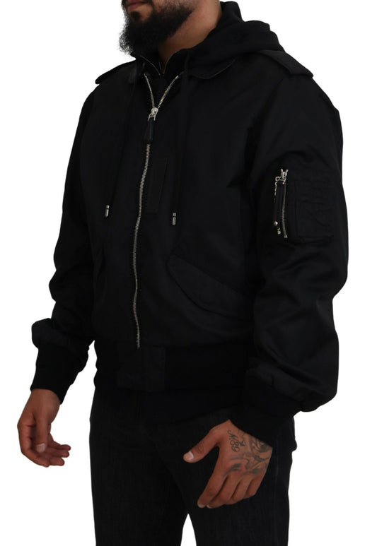 Dolce & Gabbana Black Nylon Hooded Full Zip Men Coat Jacket - DEA STILOSA MILANO