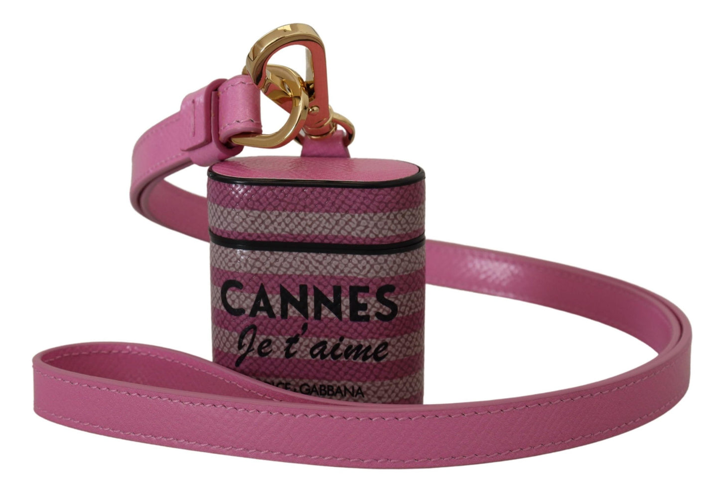 Dolce & Gabbana Pink Black Leather Strap Gold Metal Logo Airpods Case - DEA STILOSA MILANO
