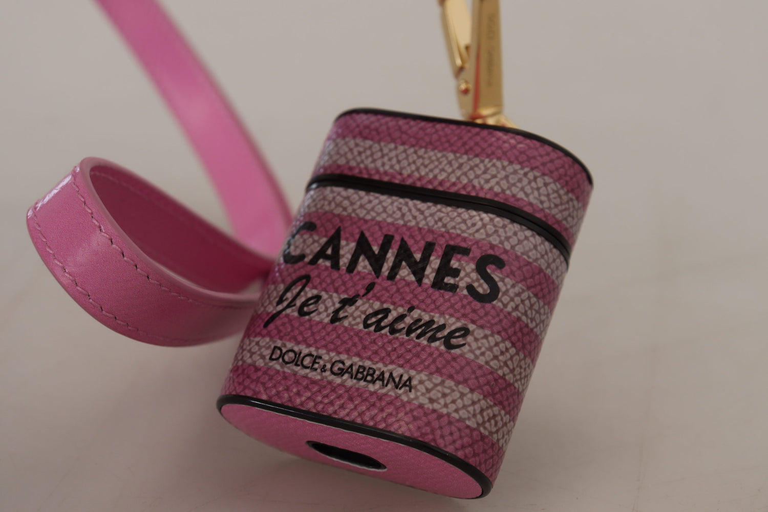 Dolce & Gabbana Pink Black Leather Strap Gold Metal Logo Airpods Case - DEA STILOSA MILANO