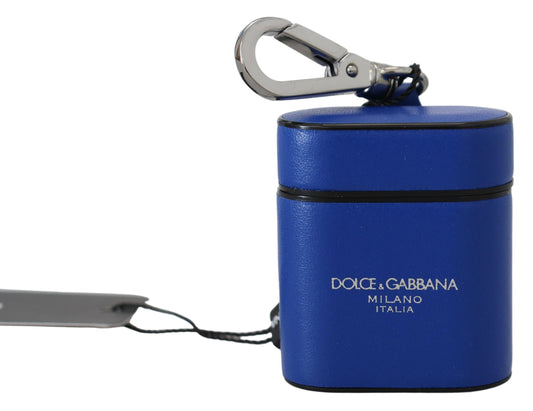 Dolce & Gabbana Blue Leather Silver Metal Logo Airpods Case - DEA STILOSA MILANO