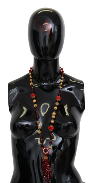 Dolce & Gabbana Gold Tone Brass Red Crystals Pendant Opera Chain  Necklace - DEA STILOSA MILANO