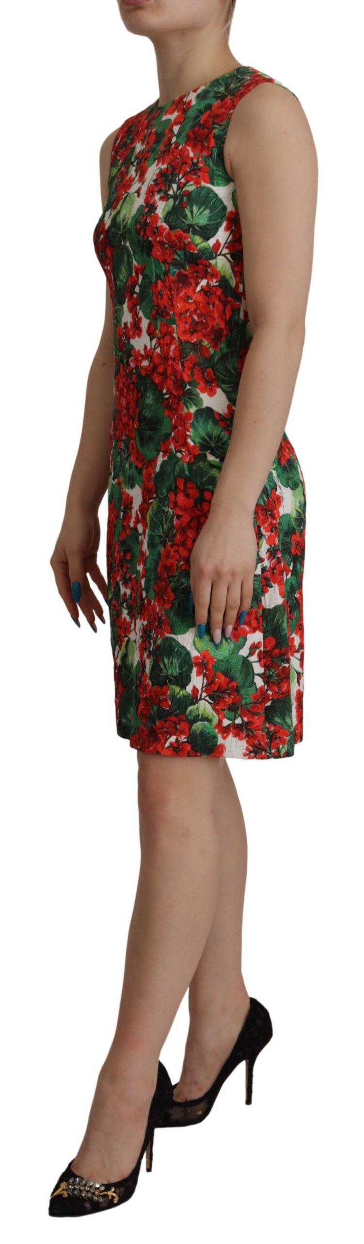 Dolce & Gabbana Multicolor Geranium Cotton Knee Length Dress - DEA STILOSA MILANO
