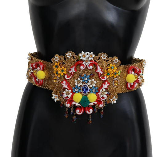 Dolce & Gabbana Embellished Floral Crystal Wide Waist Carretto Belt - DEA STILOSA MILANO