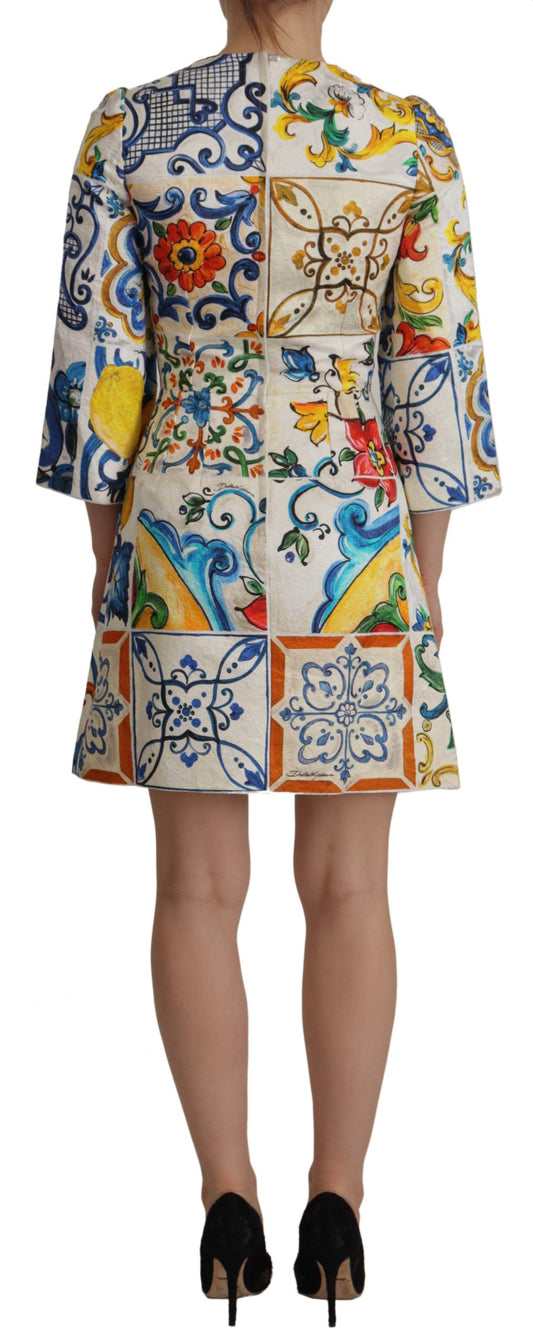 Dolce & Gabbana Multicolor Majolica Jaquard Mini Floral Sheath Brocade Dress - DEA STILOSA MILANO