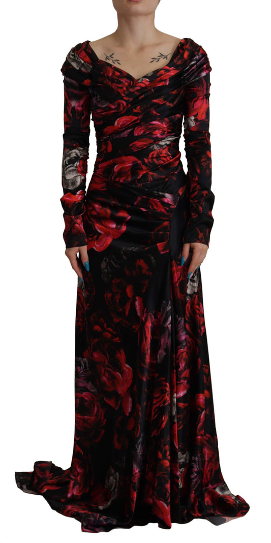 Dolce & Gabbana Black Floral Roses A-Line Sheath Gown Dress - DEA STILOSA MILANO