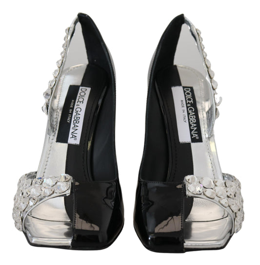 Dolce & Gabbana Black Silver Crystal Double Design High Heels Shoes - DEA STILOSA MILANO