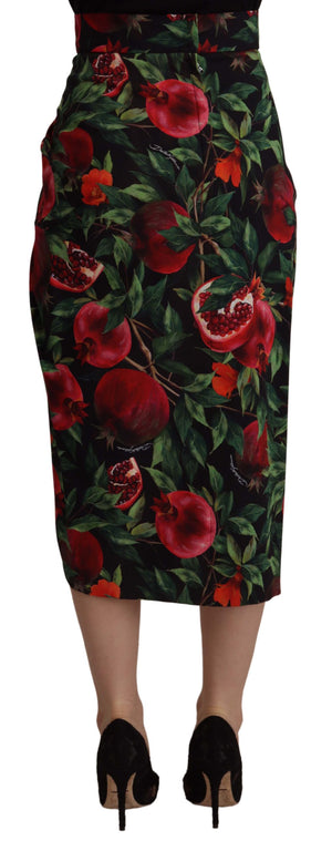 Dolce & Gabbana Black Red Fruit Stretch Wrap Skirt - DEA STILOSA MILANO