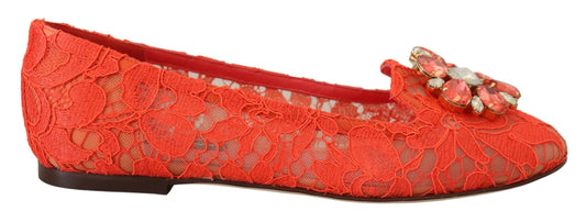 Dolce & Gabbana Red Taormina Lace Crystals Ballet Flats Shoes - DEA STILOSA MILANO