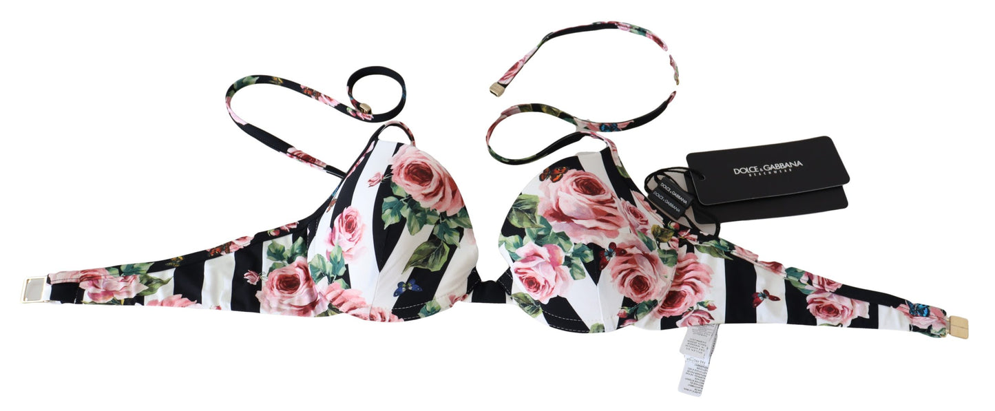 Dolce & Gabbana Multicolor Striped Rose Print Swimwear Bikini Tops - DEA STILOSA MILANO