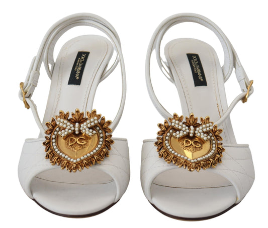 Dolce & Gabbana White Devotion Embellished Sandals Shoes - DEA STILOSA MILANO