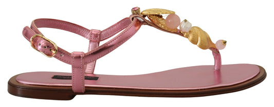 Dolce & Gabbana Pink Embellished Slides Flats Sandals Shoes - DEA STILOSA MILANO