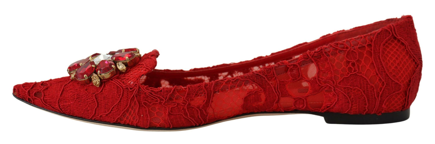 Dolce & Gabbana Red Taormina Crystals Loafers Flats Shoes - DEA STILOSA MILANO