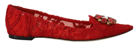 Dolce & Gabbana Red Taormina Crystals Loafers Flats Shoes - DEA STILOSA MILANO
