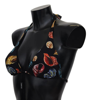 Dolce & Gabbana Black Seashells Print Halter Swimwear Bikini Tops - DEA STILOSA MILANO